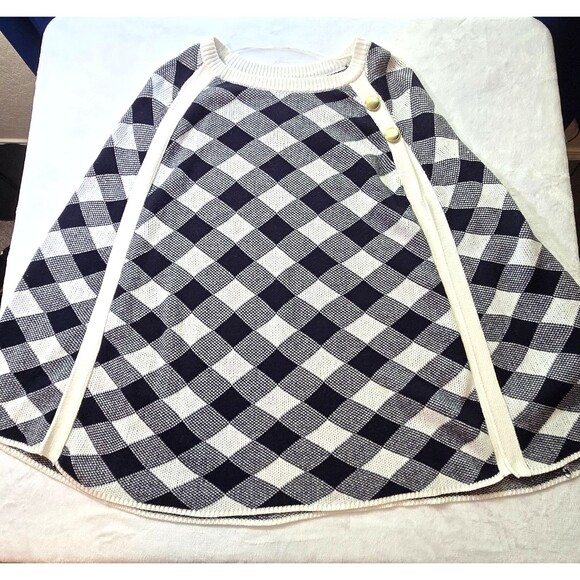 Crown & Ivy Womens One Size B&W Checkered Cape Wrap Ponco Warm Pullover Shawl - Picture 1 of 6